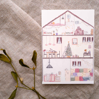 Forelsket, Karte, Postkarte, Weihnachtshaus, Weihnachtsmaus, aquarell, nachhaltig, klimaneutral, Weihnachtskarte