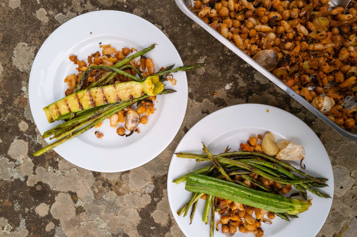 Veganes Rezept Crispy Bohnen mit gebratenem Gemüse