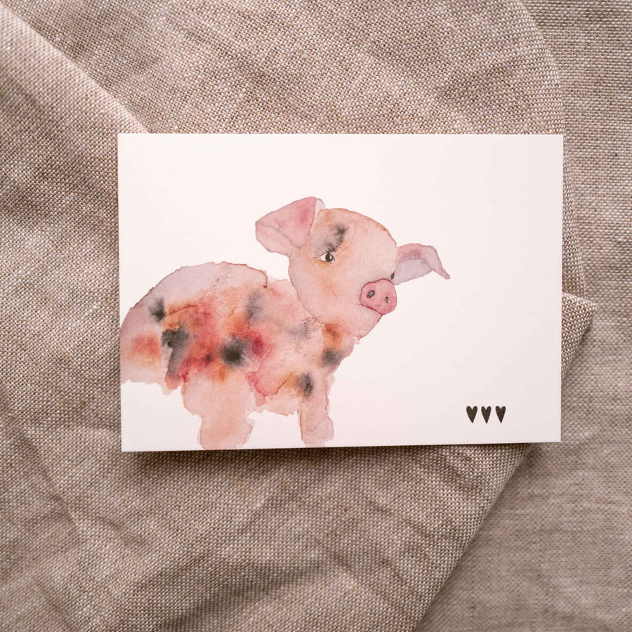 Forelsket, Postkarte, Karte, Schweinchen, aquarell, nachhaltig, klimaneutral